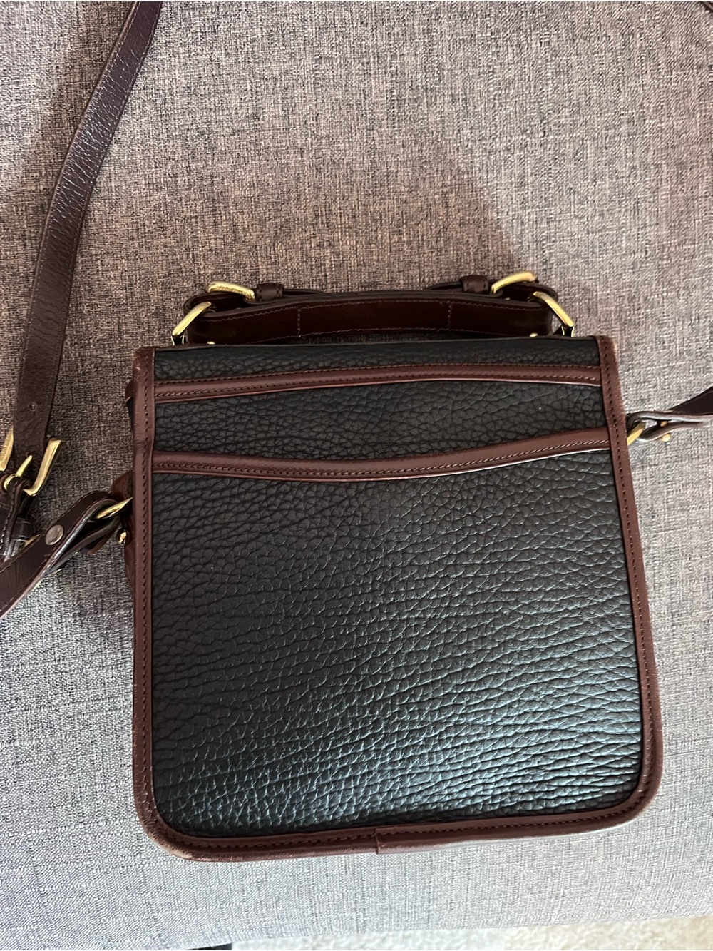 Vintage Dooney & Bourke AWL Cavalry Crossbody Bag Black Pebble Leather Tan USA - Picture 5 of 9